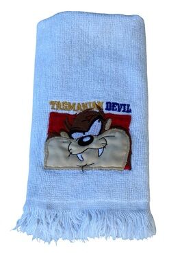Taz Tasmaniam Devil Fingertip Towels Looney Tunes Embroidered 15x11” White Golf
